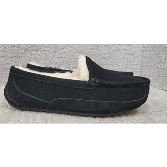 Ugg Womens Size 4MBlack Suede Slip On Flat Shearling Loafer Shoes.NEW - Picture 3 of 12